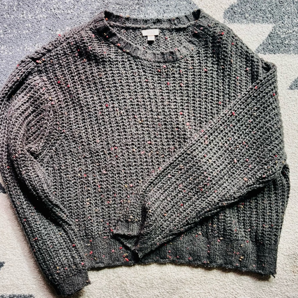 Gray Chunky Knit Sweater with Colorful Flecks